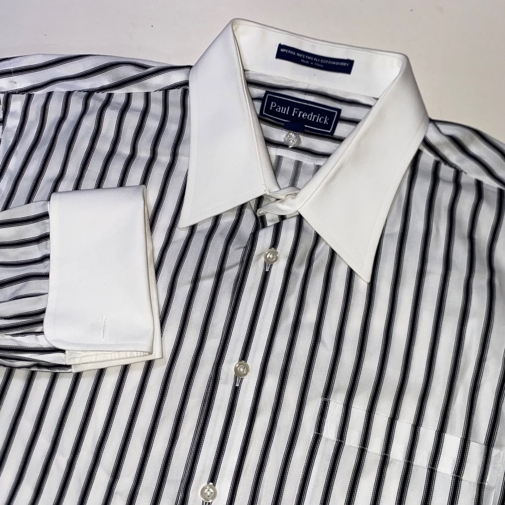 Paul Fredrick Mens 17-32 Dress Shirt Imperial 100s Cotton Striped French Cuff